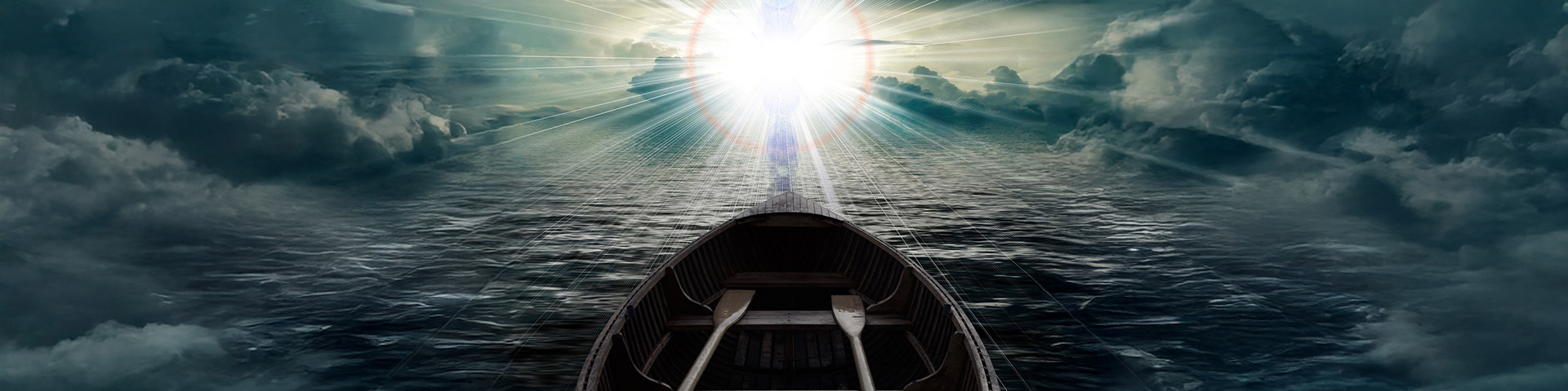 Graphic of boat sailing into sunrise